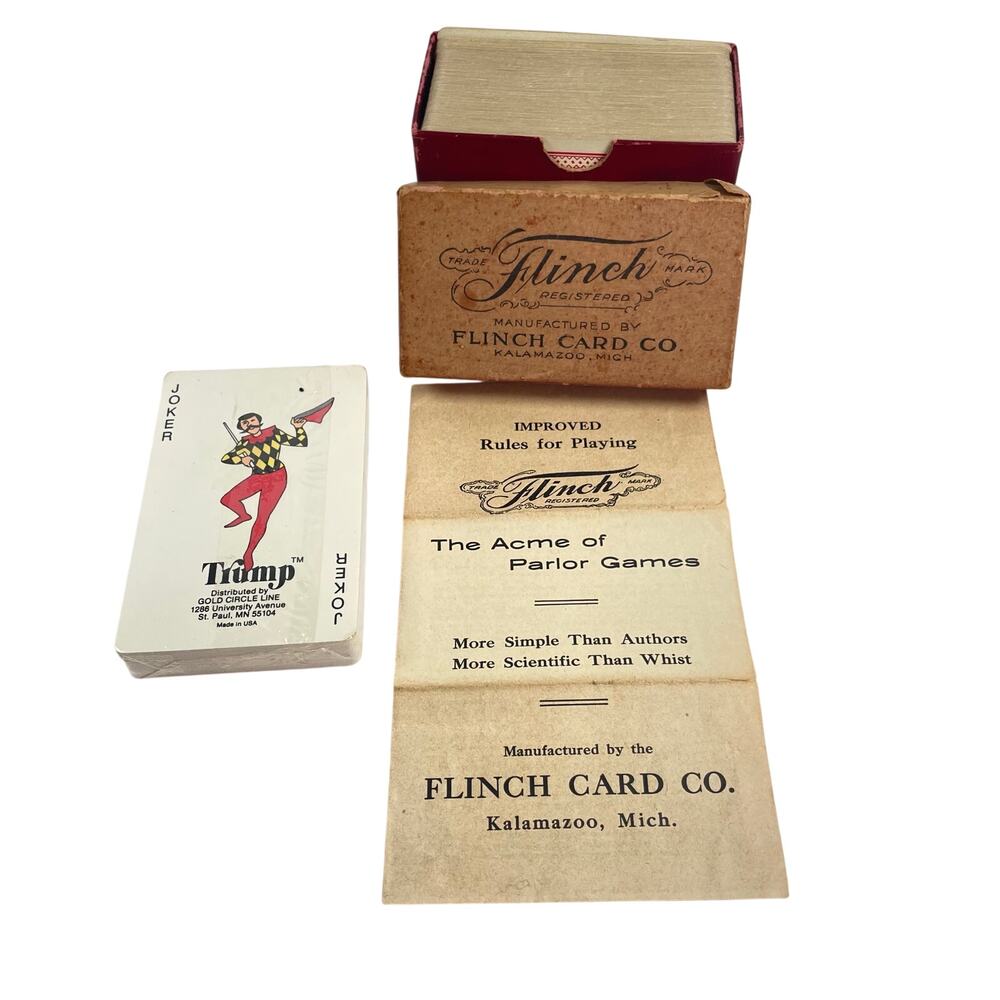 Antique 1913 Flinch Card Game in Original Box w/ Original Instructions